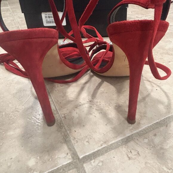 Giuseppe Zanotti Thais 105mm Sandals Size 36 Crystal Embellished Red Designer - Picture 10 of 11